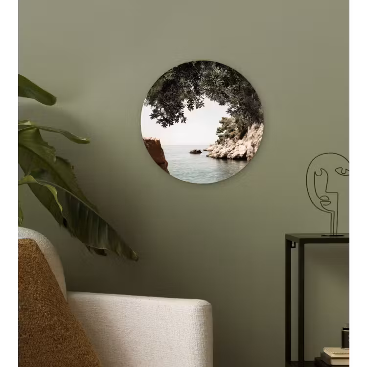 Rotsen - Zee - Boom - Groen Wandcirkel kunststof plaat 5mm dik klein -sfeer3