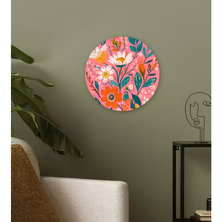 Roze - Bloemen - Wit - Oranje Wandcirkel kunststof plaat 5mm dik klein -sfeer3