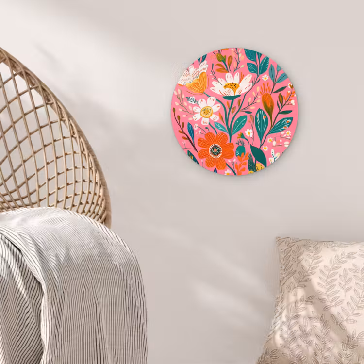Roze - Bloemen - Wit - Oranje Wandcirkel kunststof plaat 5mm dik klein -sfeer5