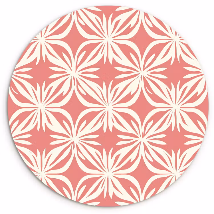 Roze - Bloemenmotief - Wit - Modern Wandcirkel kunststof plaat 5mm dik klein 188 -3d