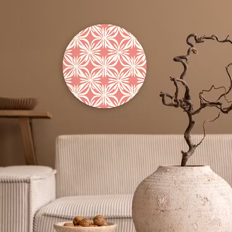 Roze - Bloemenmotief - Wit - Modern Wandcirkel kunststof plaat 5mm dik klein 188 -sfeer1