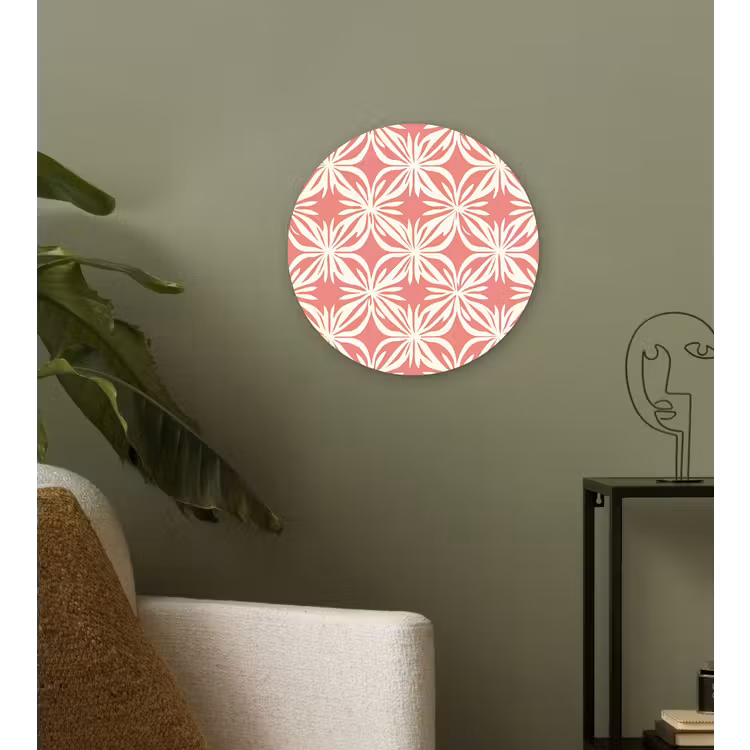 Roze - Bloemenmotief - Wit - Modern Wandcirkel kunststof plaat 5mm dik klein 188 -sfeer3