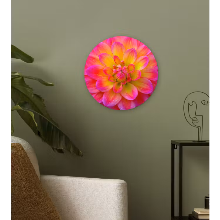 Roze - Dahlia - Kleurrijk Wandcirkel kunststof plaat 5mm dik klein -sfeer3