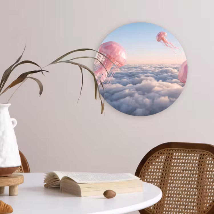 Muurcirkel - Roze dier - Wolken - Roze dier - Wolken Wandcirkel kunststof plaat 5mm dik klein