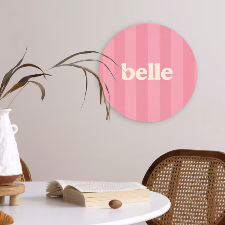 Roze - Gestreept - Belle Wandcirkel kunststof plaat 5mm dik klein -sfeer4