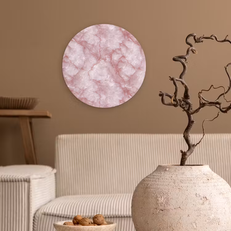 Roze - Kwartsmarmer - Aders Wandcirkel kunststof plaat 5mm dik klein 188 -sfeer1