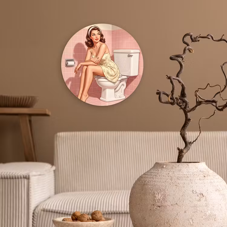 Roze - Retro - Vrouw Wandcirkel kunststof plaat 5mm dik klein -sfeer1