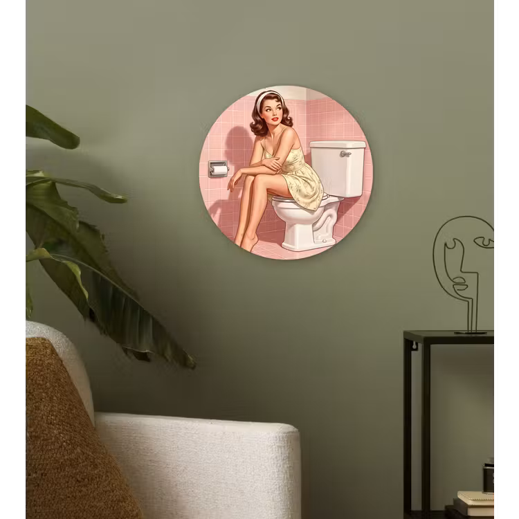 Roze - Retro - Vrouw Wandcirkel kunststof plaat 5mm dik klein -sfeer3
