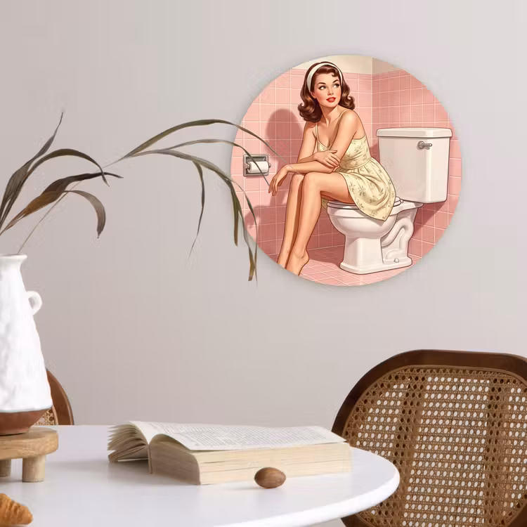 Roze - Retro - Vrouw Wandcirkel kunststof plaat 5mm dik klein -sfeer4