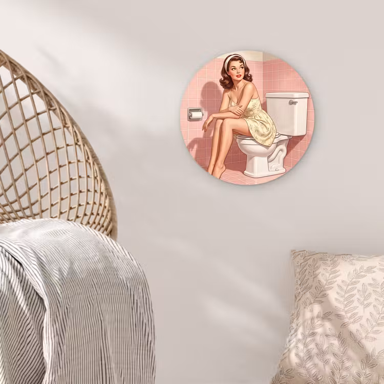 Roze - Retro - Vrouw Wandcirkel kunststof plaat 5mm dik klein -sfeer5
