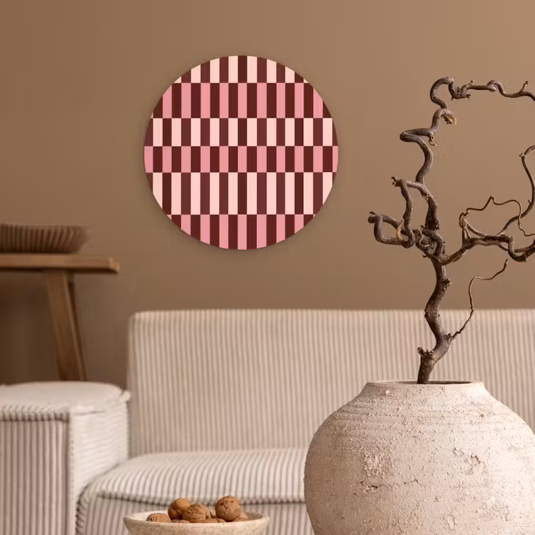 Roze - Rood - Blokjes Wandcirkel kunststof plaat 5mm dik klein 188 -sfeer1