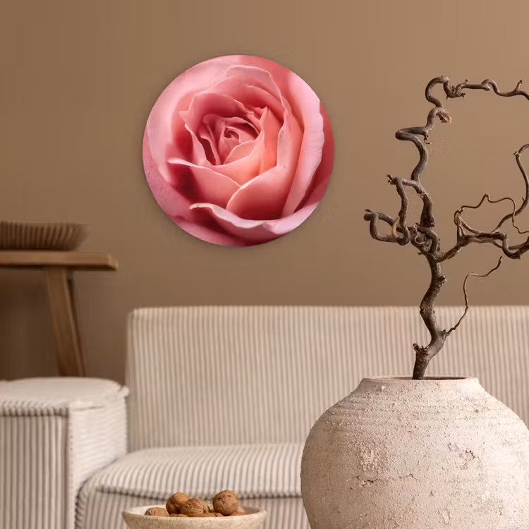 Roze - Roos - Romantisch Wandcirkel kunststof plaat 5mm dik klein -sfeer1