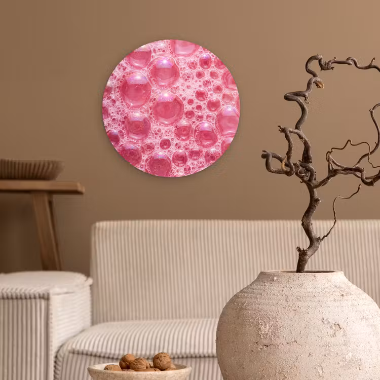Roze - Schuim - Bubbels Wandcirkel kunststof plaat 5mm dik klein -sfeer1