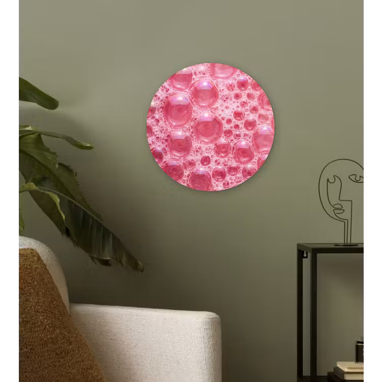Roze - Schuim - Bubbels Wandcirkel kunststof plaat 5mm dik klein -sfeer3