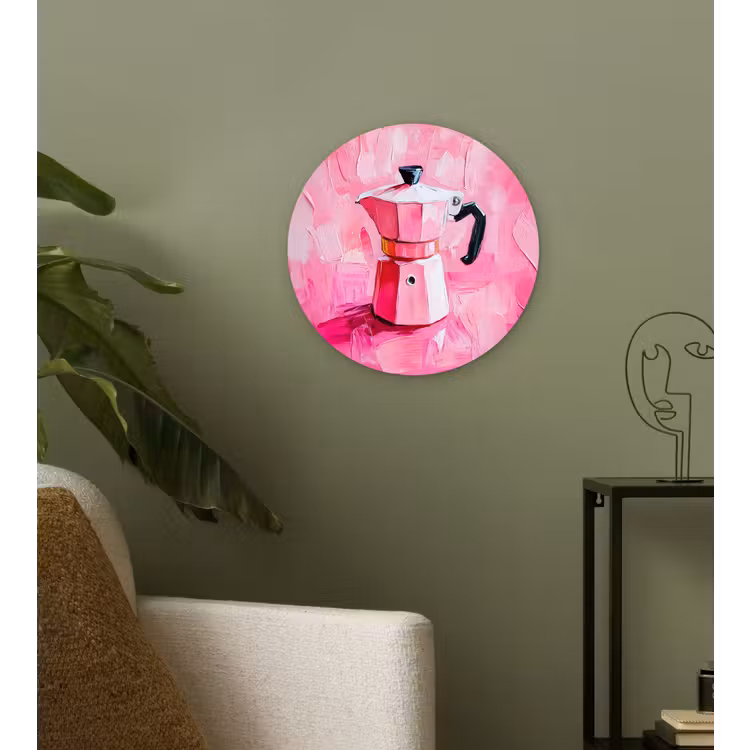 Roze - Verf - Coffee Wandcirkel kunststof plaat 5mm dik klein -sfeer3