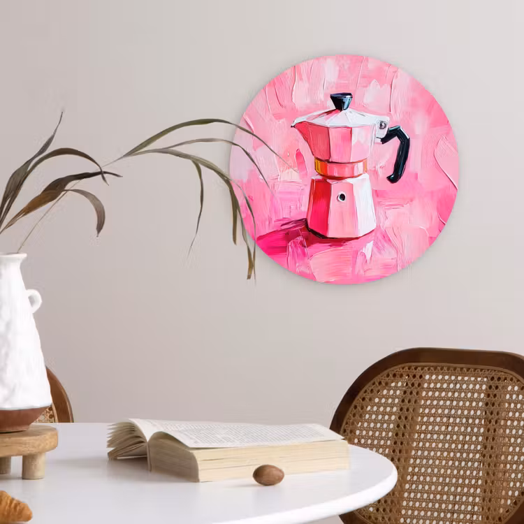 Roze - Verf - Coffee Wandcirkel kunststof plaat 5mm dik klein -sfeer4