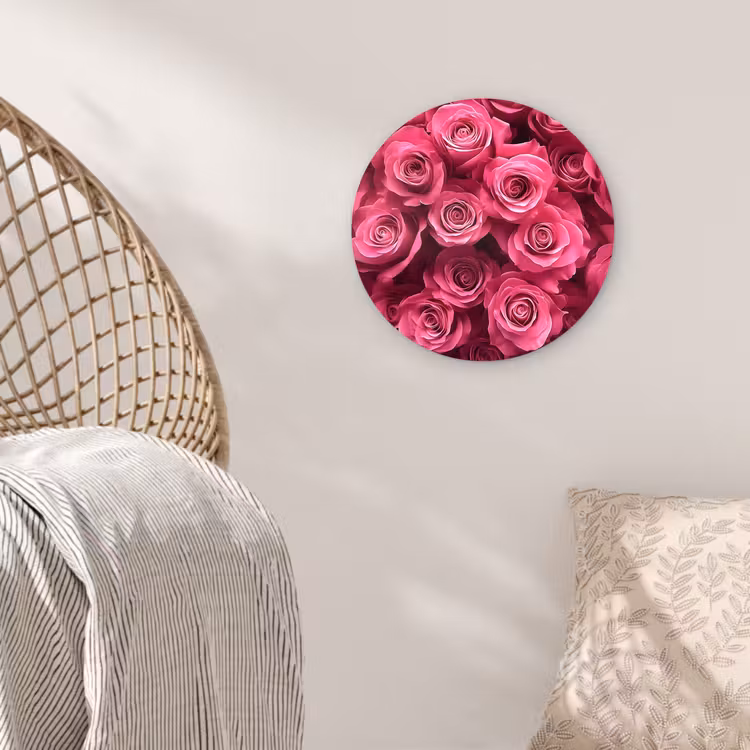Rozen - Pink - Bloem Wandcirkel kunststof plaat 5mm dik klein -sfeer5