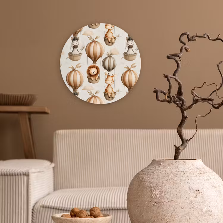 Safari - Luchtballonen - Taupe Wandcirkel kunststof plaat 5mm dik klein 188 -sfeer1