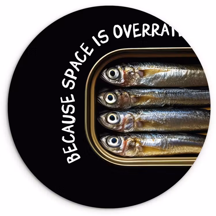 Sardines - Tekst - Vis - Blik Wandcirkel kunststof plaat 5mm dik klein -3d