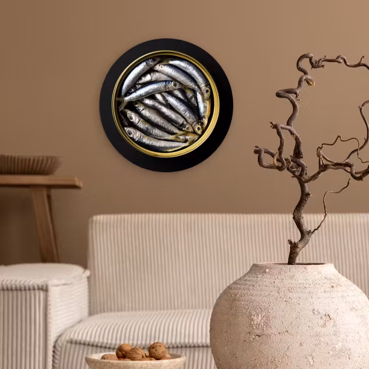 Sardines - Vissen - Rond - Zwart Wandcirkel kunststof plaat 5mm dik klein -sfeer1