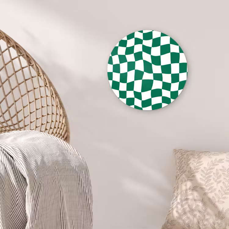 Schaakbord - Golvend - Groen Wandcirkel kunststof plaat 5mm dik klein 188 -sfeer5