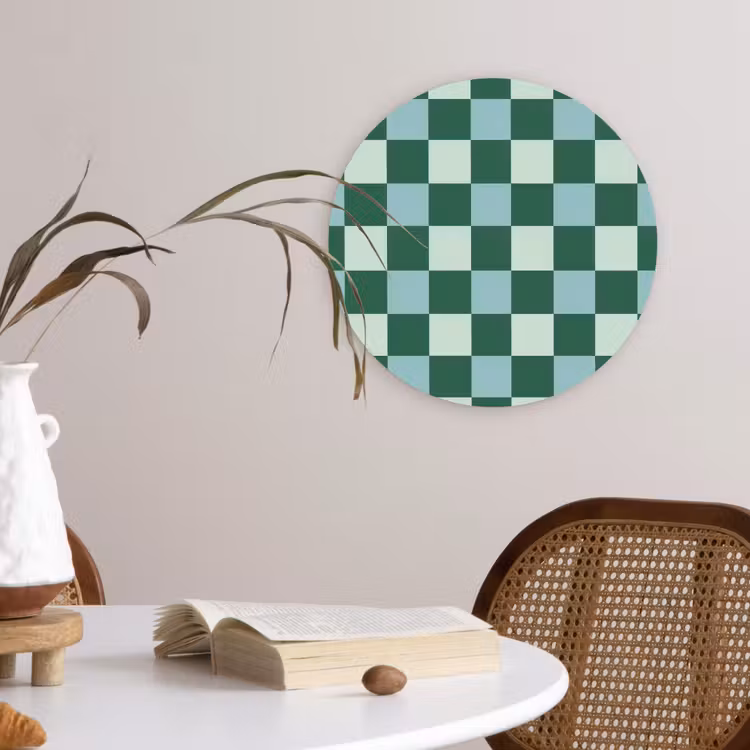 Schaakbord - Klassiek - Groen Wandcirkel kunststof plaat 5mm dik klein 188 -sfeer4