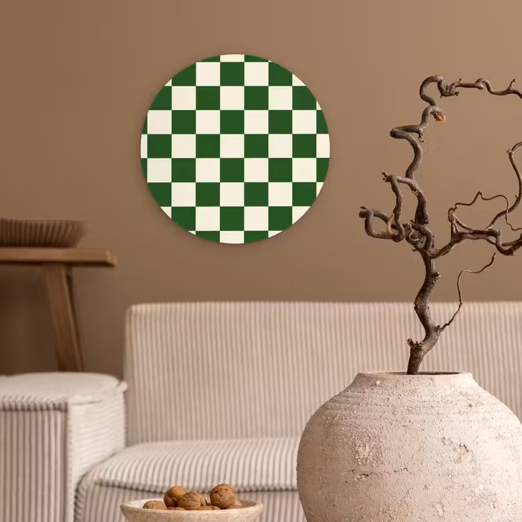 Schaakbord - Patroon - Groen Wandcirkel kunststof plaat 5mm dik klein 188 -sfeer1