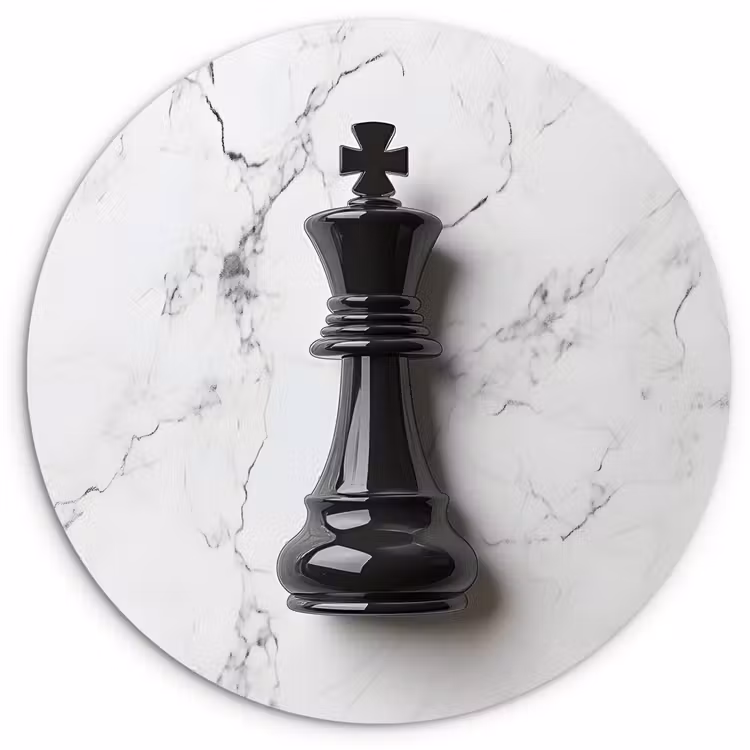 Schaakstuk - Koning - Zwart - Marmer Wandcirkel kunststof plaat 5mm dik klein -3d