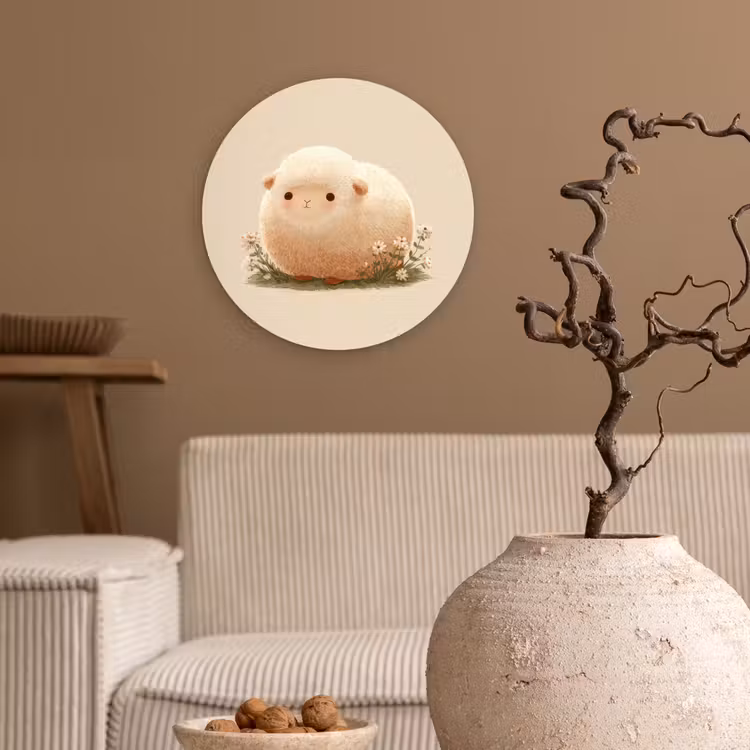 Schaap - Beige - Bloemen Wandcirkel kunststof plaat 5mm dik klein -sfeer1