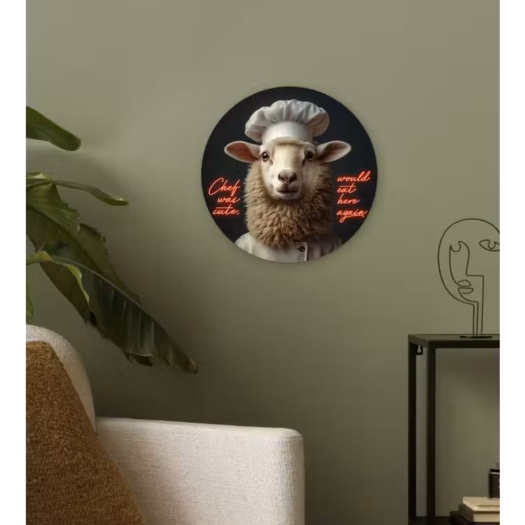 Schaap - Kokskleding - Neon - Quote Wandcirkel kunststof plaat 5mm dik klein -sfeer3