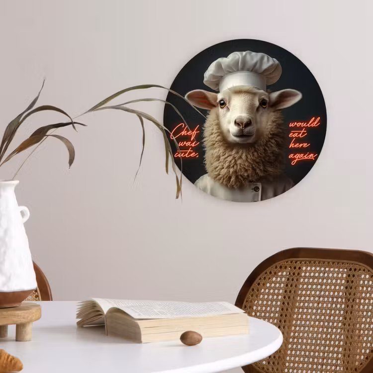Schaap - Kokskleding - Neon - Quote Wandcirkel kunststof plaat 5mm dik klein -sfeer4