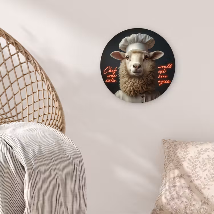 Schaap - Kokskleding - Neon - Quote Wandcirkel kunststof plaat 5mm dik klein -sfeer5