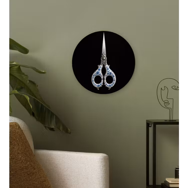Schaar - Delfts blauw - Zwart Wandcirkel kunststof plaat 5mm dik klein -sfeer3