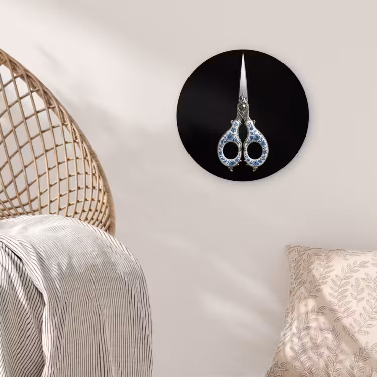 Schaar - Delfts blauw - Zwart Wandcirkel kunststof plaat 5mm dik klein -sfeer5