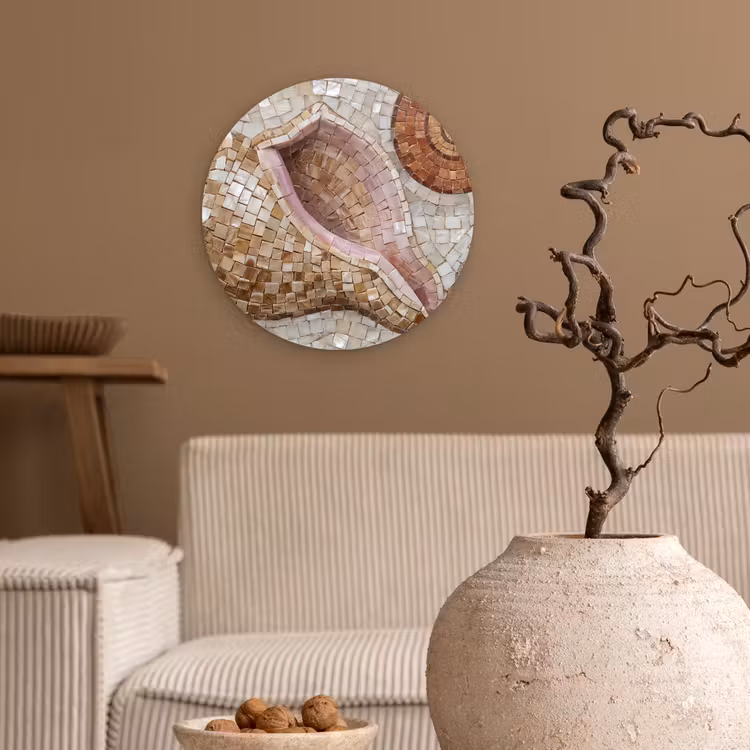 Schelp - Mozaïek - Zee - Beige - Modern Wandcirkel kunststof plaat 5mm dik klein -sfeer1
