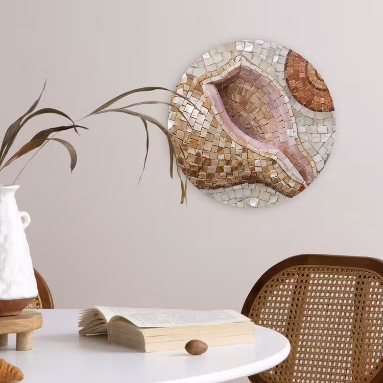 Schelp - Mozaïek - Zee - Beige - Modern Wandcirkel kunststof plaat 5mm dik klein -sfeer4