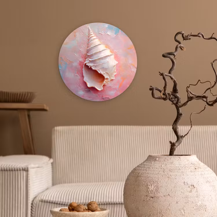 Schelp - Pastel - Pink Wandcirkel kunststof plaat 5mm dik klein -sfeer1