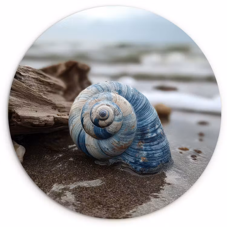 Schelp - Strand - Blauw - Zee Wandcirkel kunststof plaat 5mm dik klein -3d