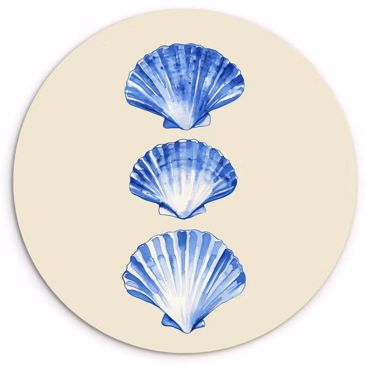 Schelpen - Blauw - Beige Wandcirkel kunststof plaat 5mm dik klein -3d