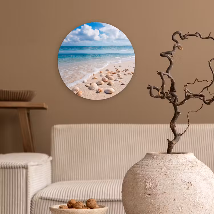 Schelpen - Strand - Natuur - Beige Wandcirkel kunststof plaat 5mm dik klein -sfeer1