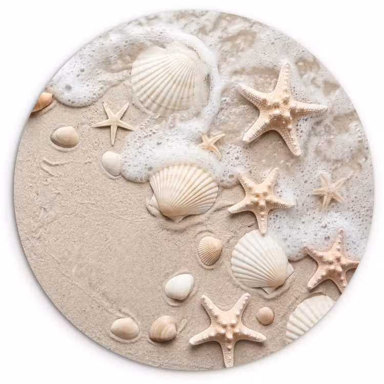 Schelpen - Zeesterren - Strand Wandcirkel kunststof plaat 5mm dik klein -3d