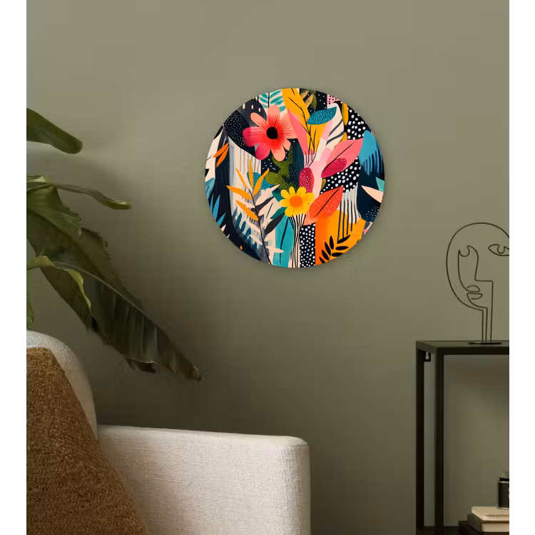 Schilderij - Abstract - Bloemen - Roze Wandcirkel kunststof plaat 5mm dik klein -sfeer3