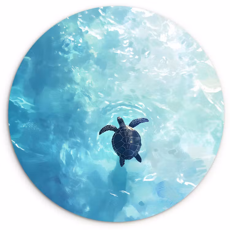 Schildpad - Zee - Blauw - Schittering Wandcirkel kunststof plaat 5mm dik klein -3d