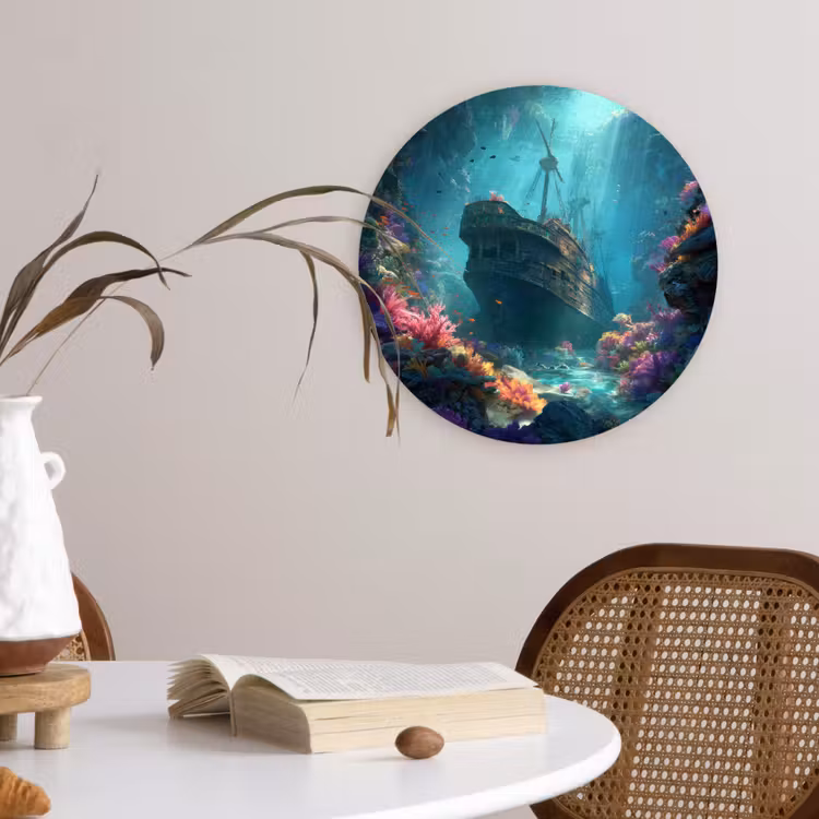 Schip - Hout - Koraalriffen - Zonlicht Wandcirkel kunststof plaat 5mm dik klein -sfeer4