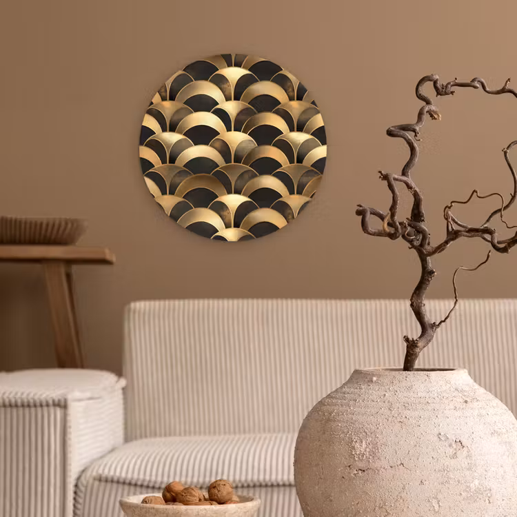 Schubben - Structuur - Goud Wandcirkel kunststof plaat 5mm dik klein 188 -sfeer1