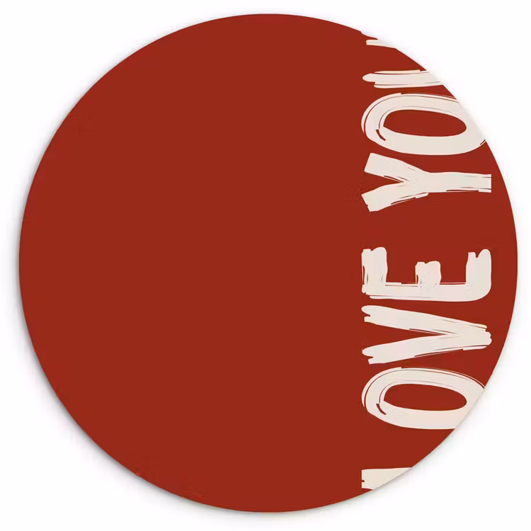 Schuin - Loveyou - Rood Wandcirkel kunststof plaat 5mm dik klein -3d