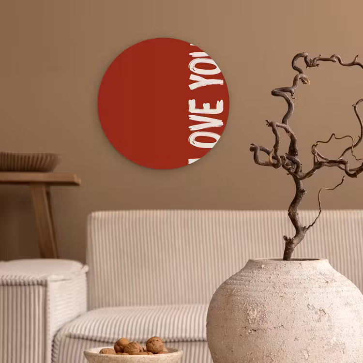 Schuin - Loveyou - Rood Wandcirkel kunststof plaat 5mm dik klein -sfeer1