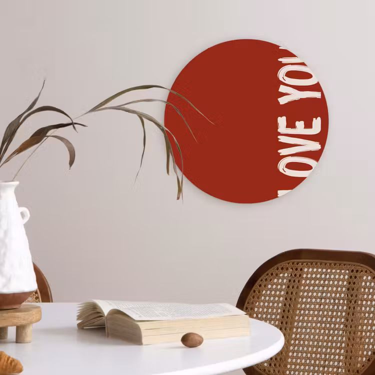 Schuin - Loveyou - Rood Wandcirkel kunststof plaat 5mm dik klein -sfeer4