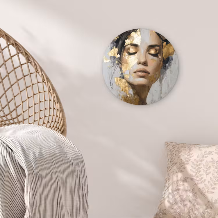 Sierlijk - Vrouw - Goud - Ogen Wandcirkel kunststof plaat 5mm dik klein -sfeer5