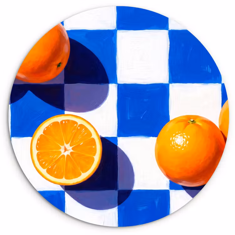 Muurcirkel - Sinaasappel - Geruit - Eten - Sinaasappel - Geruit - Eten Wandcirkel kunststof plaat 5mm dik klein